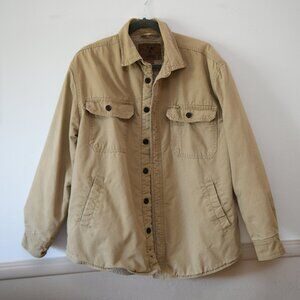 Men's Tan Canvas Outdoor Life Work Jacket Sherpa Lining Multiple Pockets LARGE